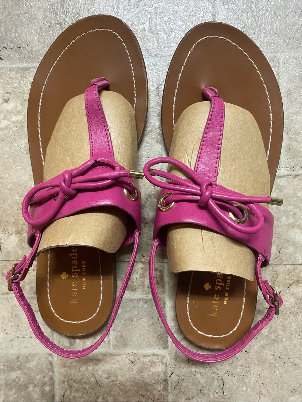 Kate Spade Hot Pink Leather Bow Thong Slingback Sandals